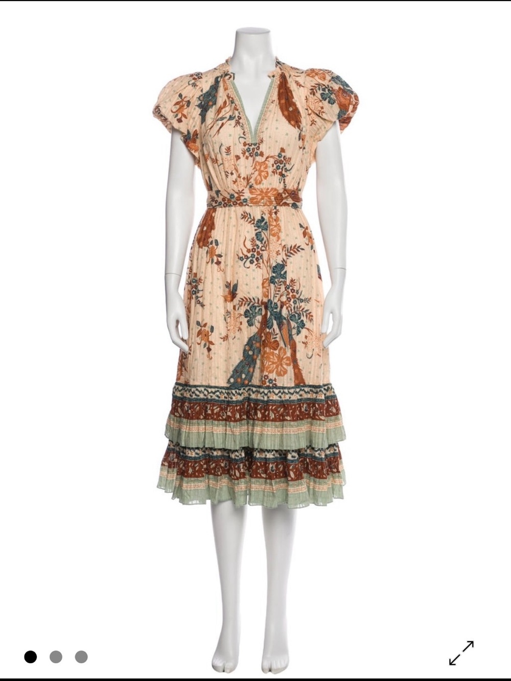 Ulla Johnson Cream Maxi Dress with Teal and Rust Floral Print